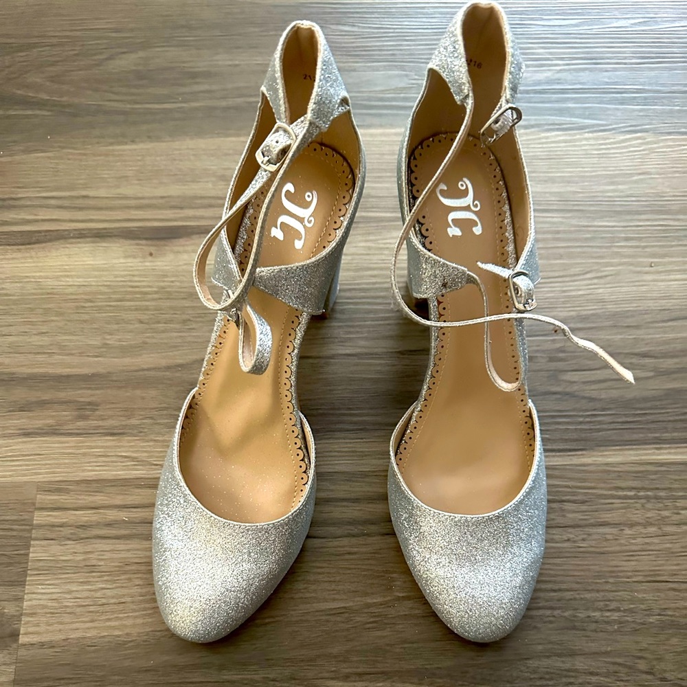 Silver Glitter Double Strap heels